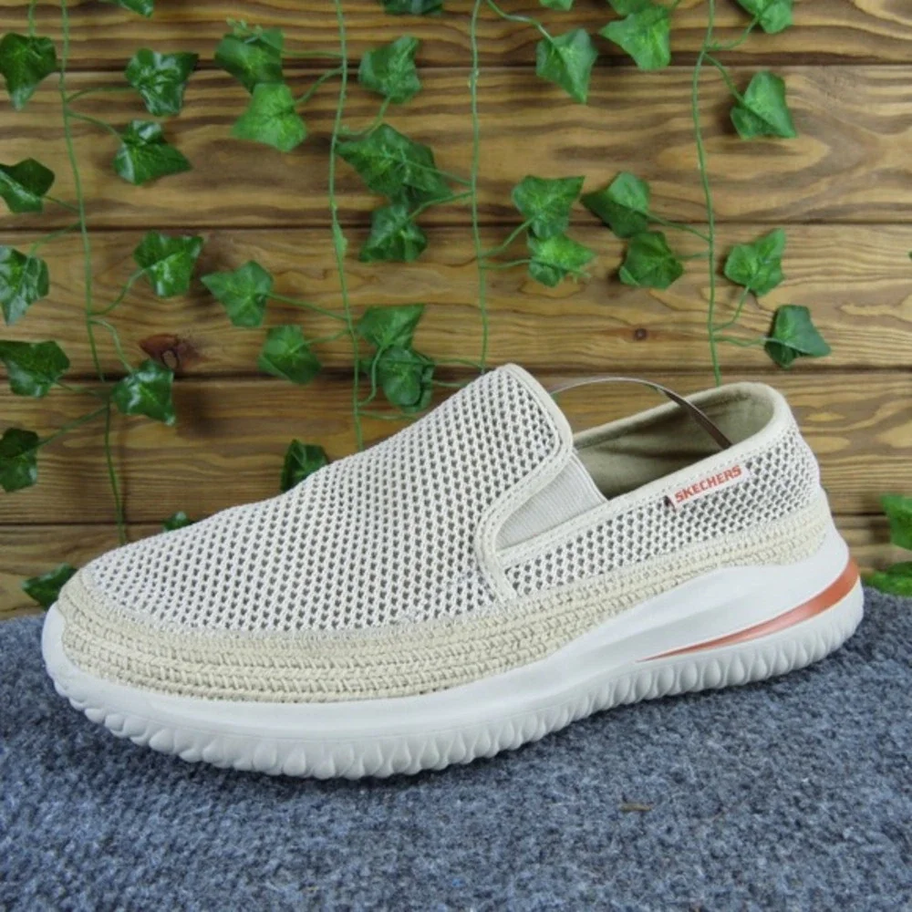 Skechers Delson 3.0 Slip-On Sneaker Men's Size 8 Taupe Fabric Memory Foam Casual